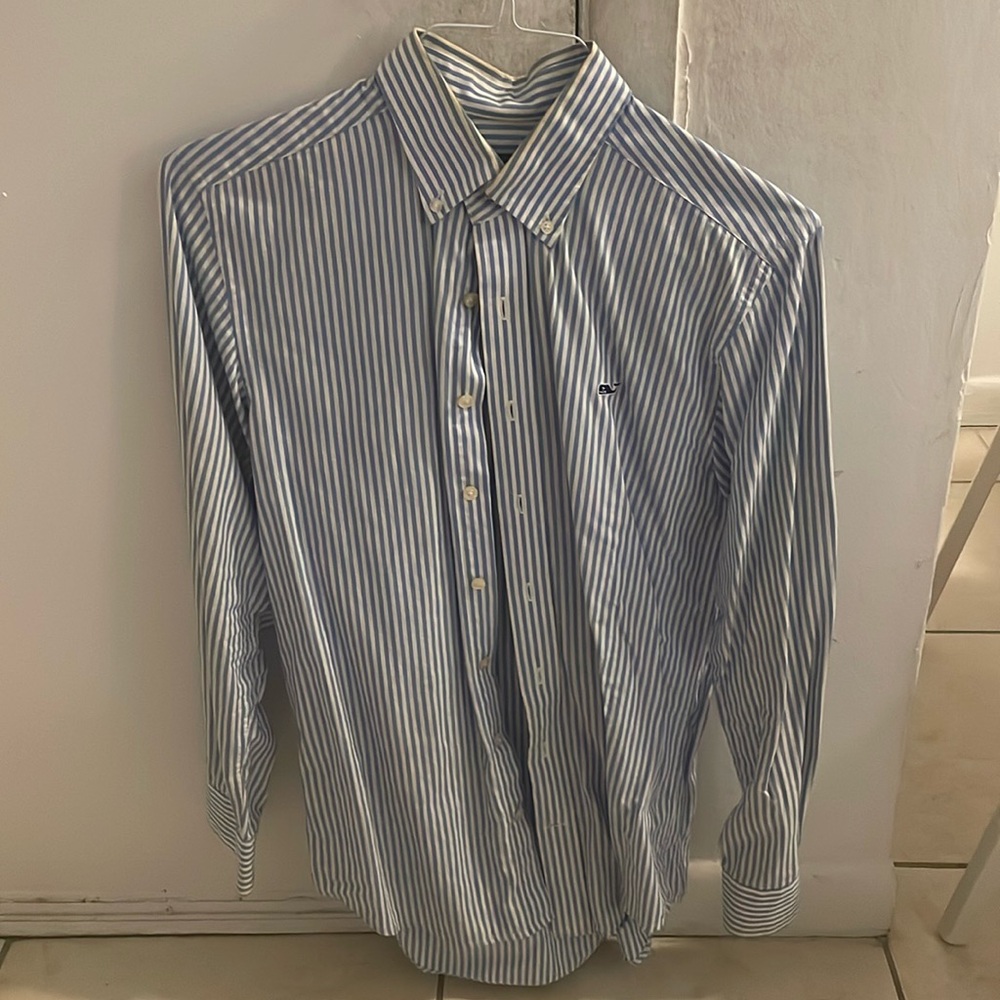 Vineyard Vines Slim Fit Whale Shirt (Blue and White Striped)